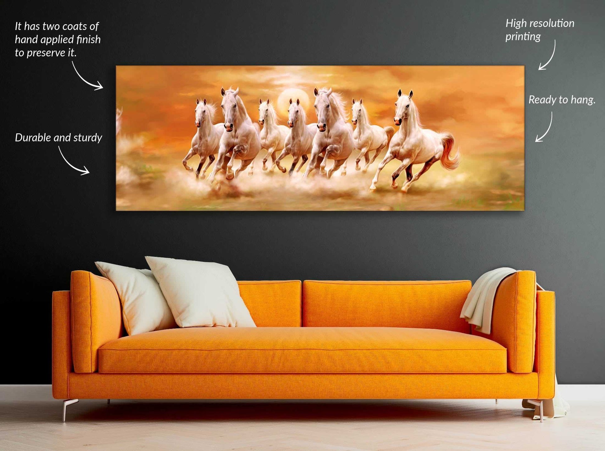 7 Horses and Sunshine-Wall Decor- Wildlife Canvas Art - Gold varnish Wall decor Éditions Traditions & Modernité Inc. 7224-128