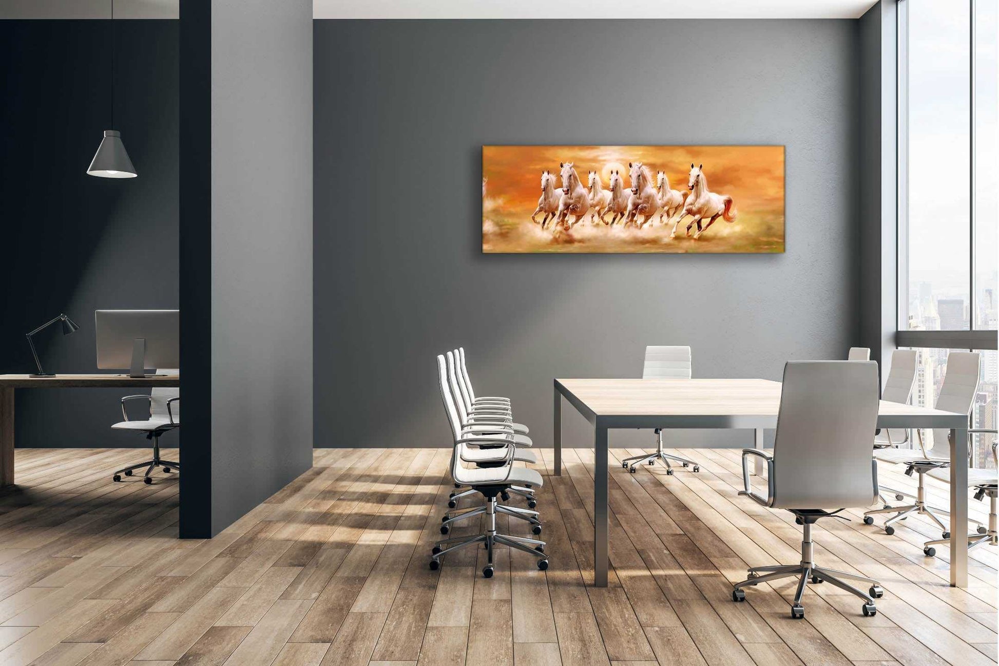 7 Horses and Sunshine-Wall Decor- Wildlife Canvas Art - Gold varnish Wall decor Éditions Traditions & Modernité Inc. 7224-128