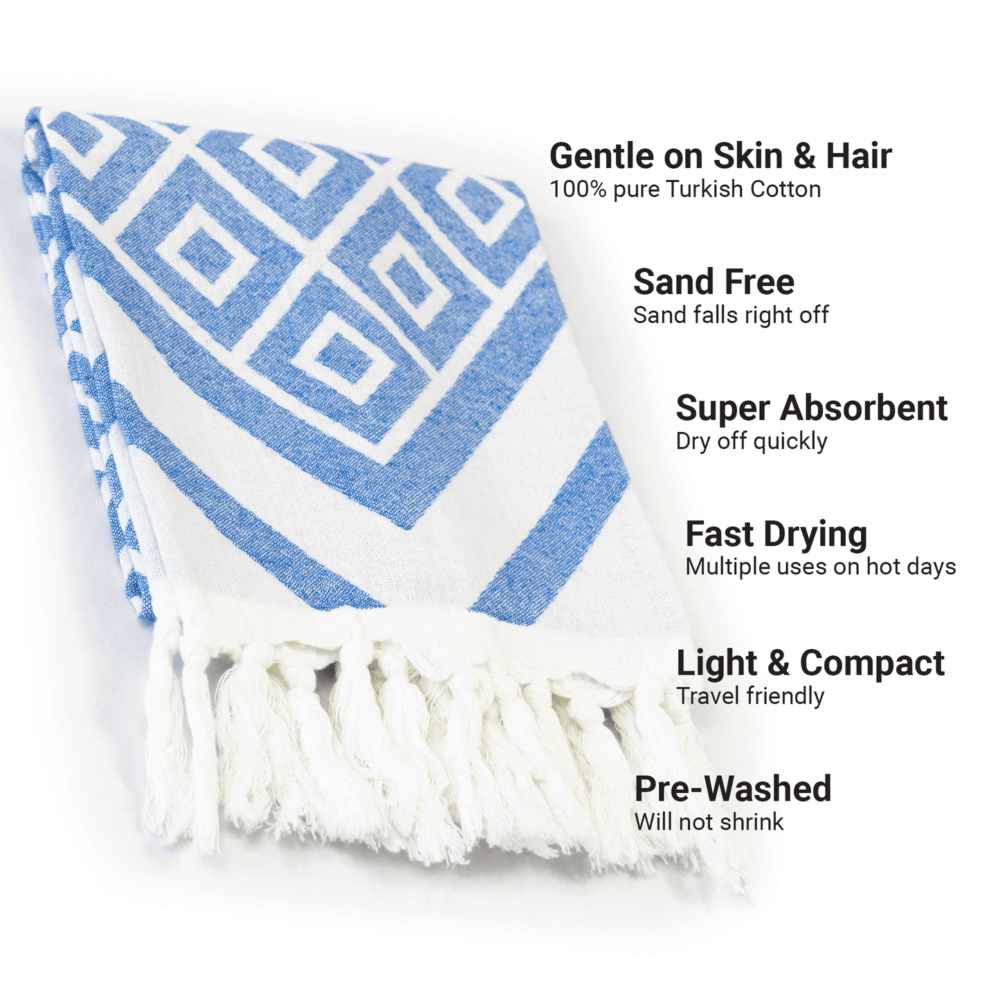 Spa Quality Turkish Hand Towel in Blue & White Geometric Diamond Hair Towels Éditions Traditions & Modernité Inc. GEOBLUEKNOTHAND