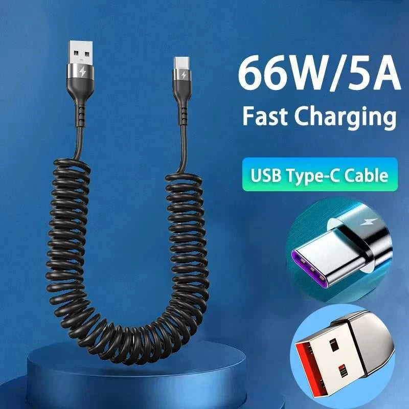 USB Type C 66W Car 5A Fast Charging Type C to Type C Spring Telescopic Cable For iPhone 15 Samsung Huawei Xiaomi Redmi OnePlus Éditions Traditions & Modernité Inc. 185981375;20260611;1781193820P1Dl5