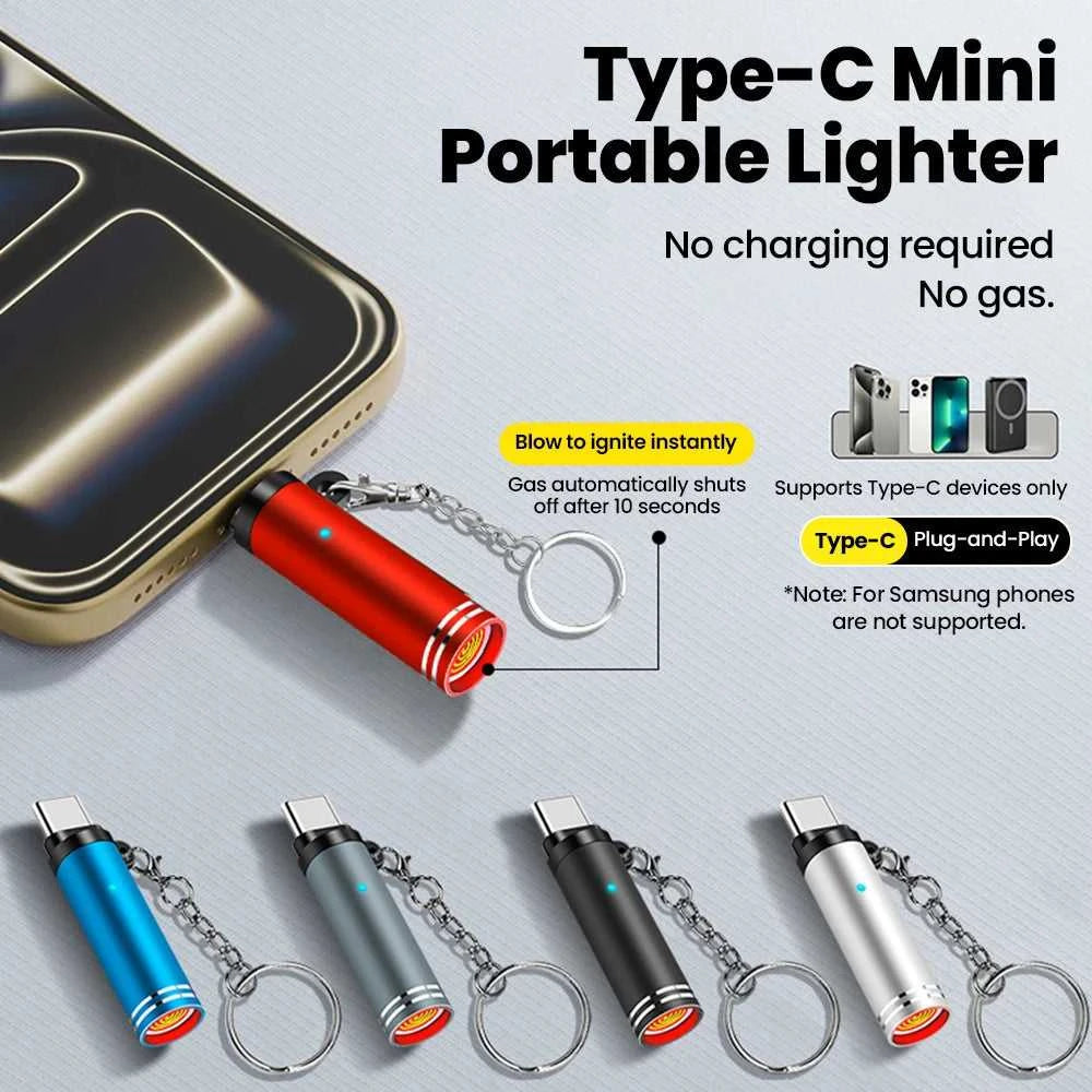 Mini Type C Mobile Phone Cigarette Lighter Air Blowing Cigarette Lighter Outdoor Safety USB C Lighter Adapter For iPhone 17 Pro Éditions Traditions & Modernité Inc. 185980467;20260611;178119363355qYQ