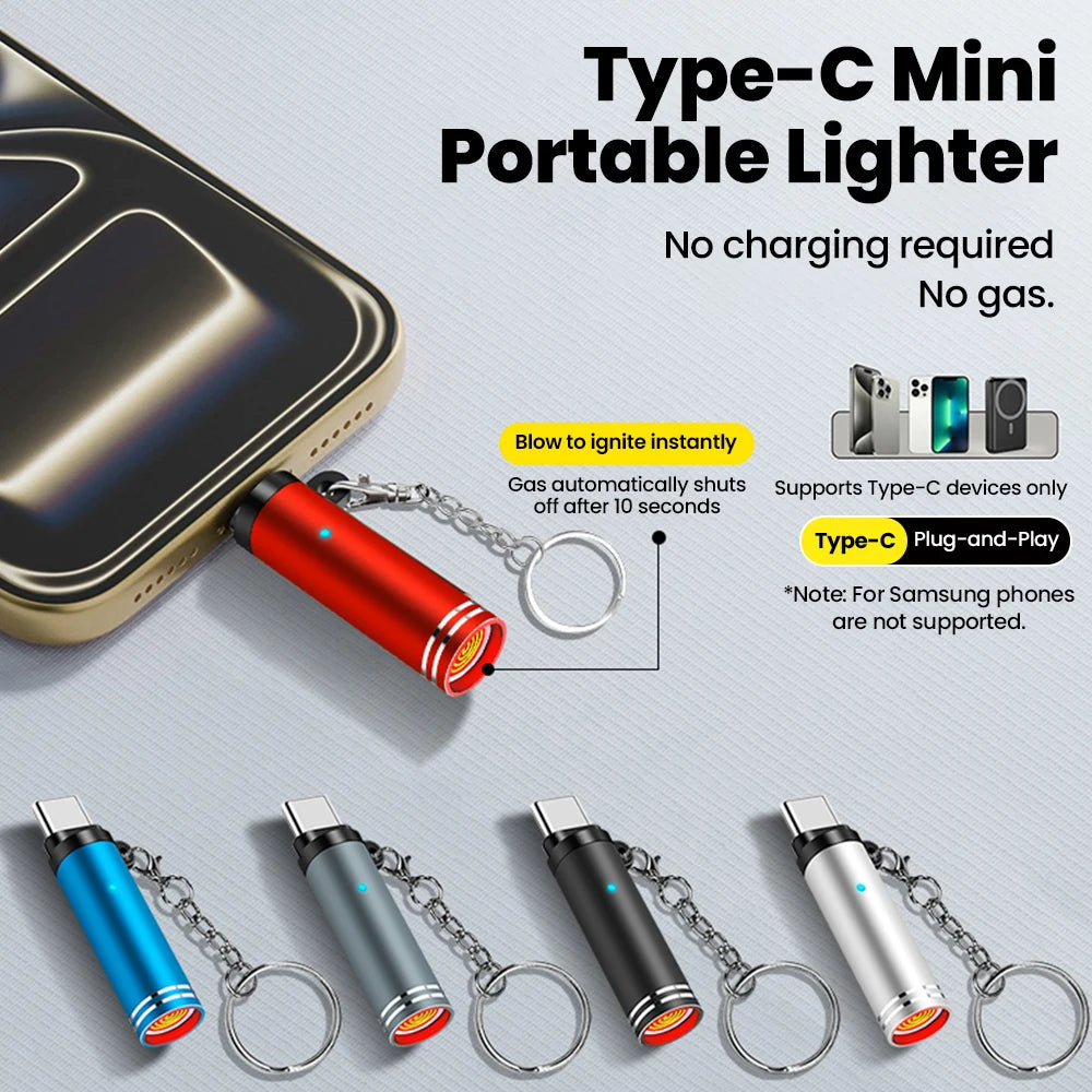 Mini Type C Mobile Phone Cigarette Lighter Air Blowing Cigarette Lighter Outdoor Safety USB C Lighter Adapter For iPhone 17 Pro Éditions Traditions & Modernité Inc. 186728116;20260629;1782691361lCZny