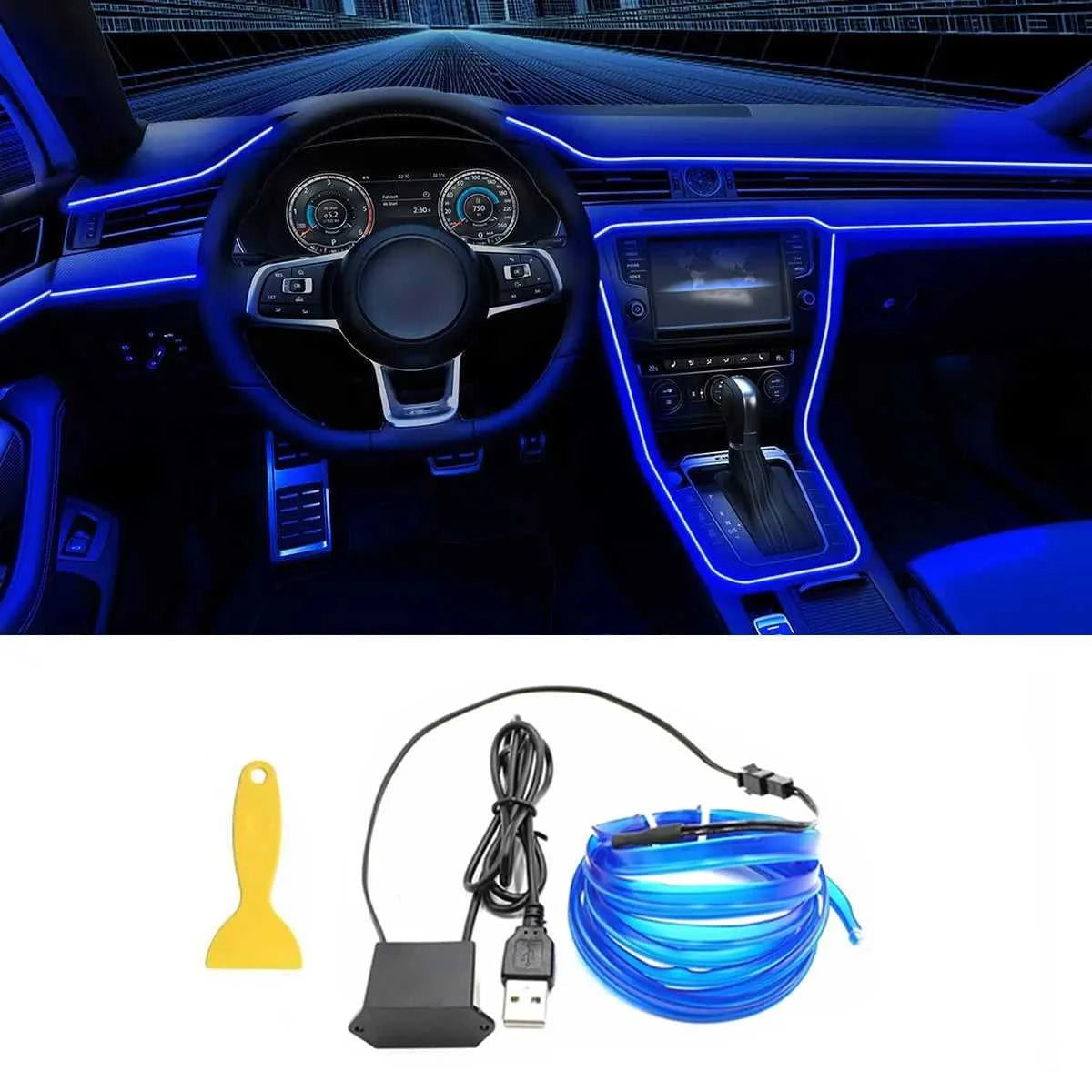 5M Car Interior Led Strip Light Neon EL Wiring Decorative Lamp For Auto DIY Flexible Ambient Light USB Party Atmosphere Diode Éditions Traditions & Modernité Inc. 185980771;20260611;17811936802Q9V3