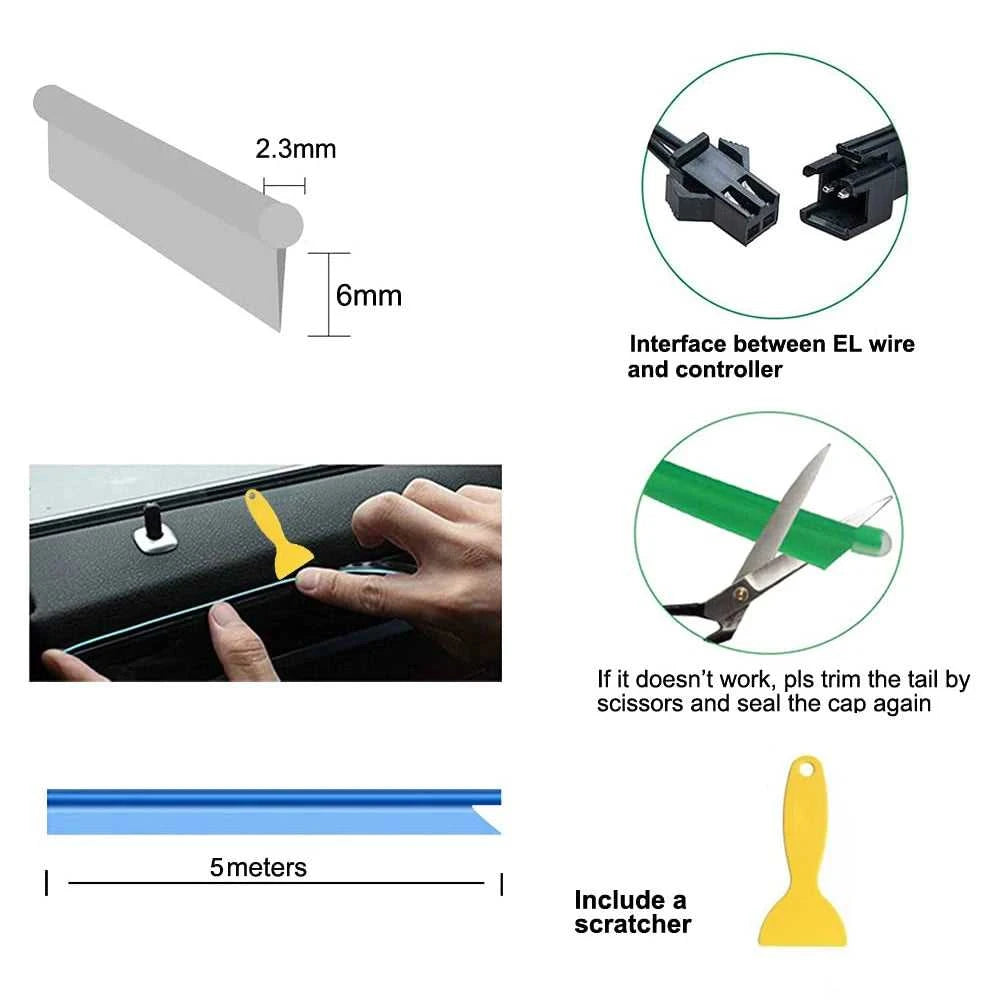 5M Car Interior Led Strip Light Neon EL Wiring Decorative Lamp For Auto DIY Flexible Ambient Light USB Party Atmosphere Diode Éditions Traditions & Modernité Inc. 185980771;20260611;17811936802Q9V3