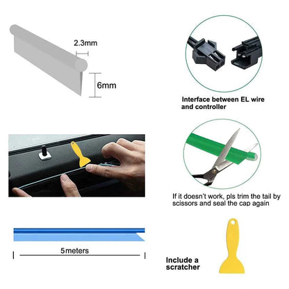 5M Car Interior Led Strip Light Neon EL Wiring Decorative Lamp For Auto DIY Flexible Ambient Light USB Party Atmosphere Diode Éditions Traditions & Modernité Inc. 185980771;20260611;17811936802Q9V3