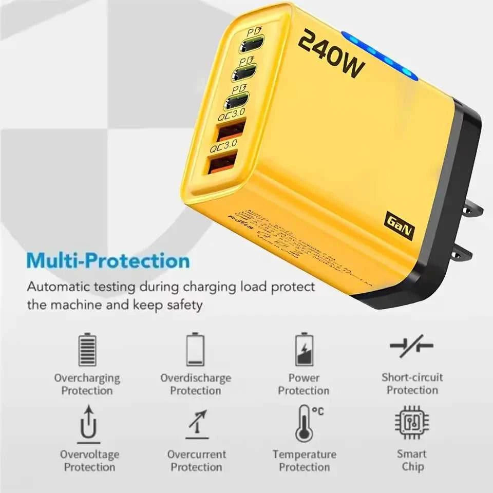 240W GaN 5 in 1 Fast Charging Phone Charger USB C Charger Power Adapter Type C EU/US Plug Wall Charger For iPhone Samsung Xiaomi Éditions Traditions & Modernité Inc. 185980705;20260611;1781193668S8OPR