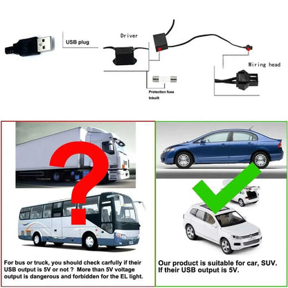 5M Car Interior Led Strip Light Neon EL Wiring Decorative Lamp For Auto DIY Flexible Ambient Light USB Party Atmosphere Diode Éditions Traditions & Modernité Inc. 185980771;20260611;17811936802Q9V3