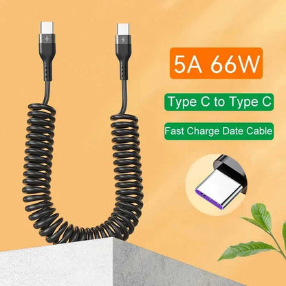 USB Type C 66W Car 5A Fast Charging Type C to Type C Spring Telescopic Cable For iPhone 15 Samsung Huawei Xiaomi Redmi OnePlus Éditions Traditions & Modernité Inc. 14:193#USB Type-C;200001036:200007624