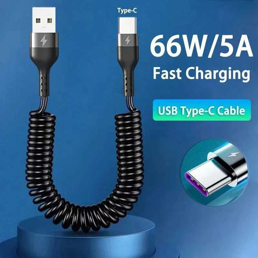 USB Type C 66W Car 5A Fast Charging Type C to Type C Spring Telescopic Cable For iPhone 15 Samsung Huawei Xiaomi Redmi OnePlus Éditions Traditions & Modernité Inc. 185981375;20260611;1781193820P1Dl5