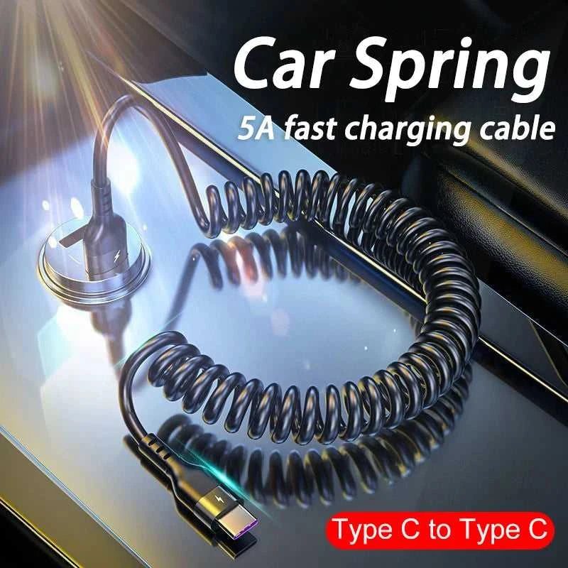USB Type C 66W Car 5A Fast Charging Type C to Type C Spring Telescopic Cable For iPhone 15 Samsung Huawei Xiaomi Redmi OnePlus Éditions Traditions & Modernité Inc. 185981375;20260611;1781193820P1Dl5