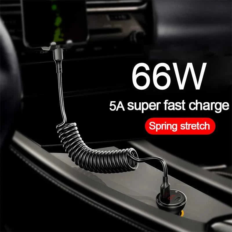 USB Type C 66W Car 5A Fast Charging Type C to Type C Spring Telescopic Cable For iPhone 15 Samsung Huawei Xiaomi Redmi OnePlus Éditions Traditions & Modernité Inc. 185981375;20260611;1781193820P1Dl5