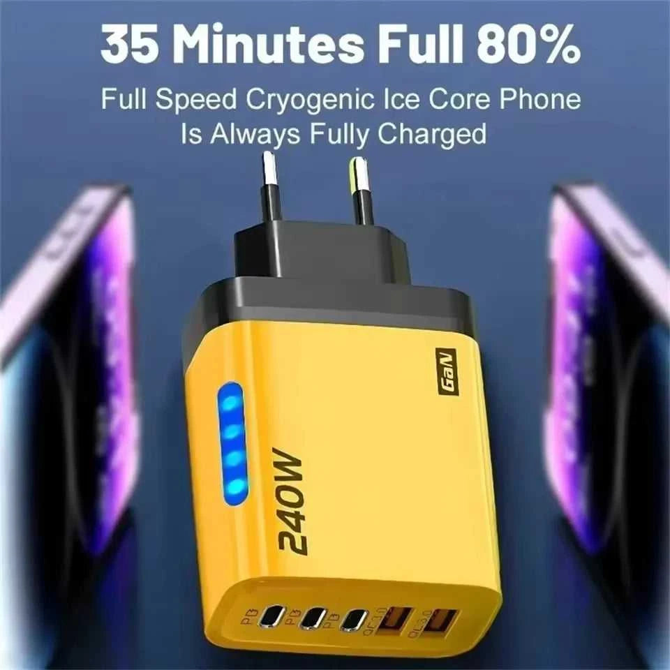 240W GaN 5 in 1 Fast Charging Phone Charger USB C Charger Power Adapter Type C EU/US Plug Wall Charger For iPhone Samsung Xiaomi Éditions Traditions & Modernité Inc. 185980705;20260611;1781193668S8OPR